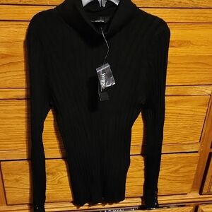 WHBM Black Ribbed Turtleneck Sweater